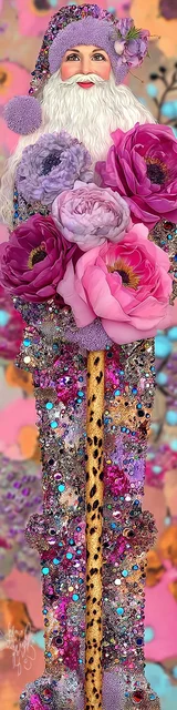 Free printable Christmas bookmarks of a floral purple fashion Santa